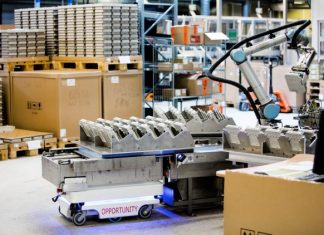 Mobile robot from MiR in action.