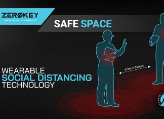 When Safe Space devices breach a configurable min. distance i.e. 6ft or 2m, users are alerted by vibration, warning light and audible alarm