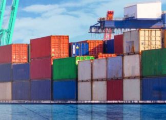 stacked containers at port