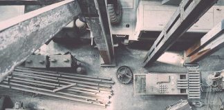 A top shot of a project site showing the materials that are commonly used in the construction process.