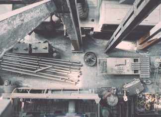 A top shot of a project site showing the materials that are commonly used in the construction process.